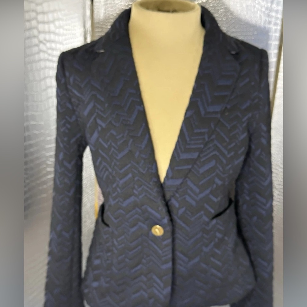 Anthropologie Cartonnier Black Blue Textured Blazer with Notched Lapels Size 2